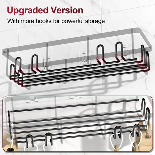 Getsrichfc Shower Caddy - Rustproof Adhesive Shelves for Large Capacity Bathroom Storage | Black