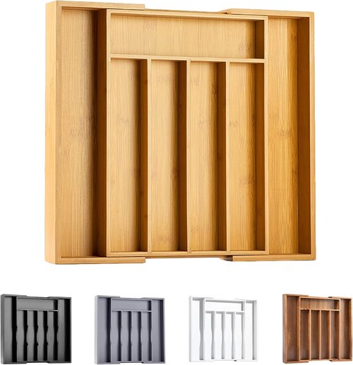 Bellsal Bamboo Silverware Organizer - Expandable Kitchen Drawer Utensil Holder | Cutlery Tray for Home Use