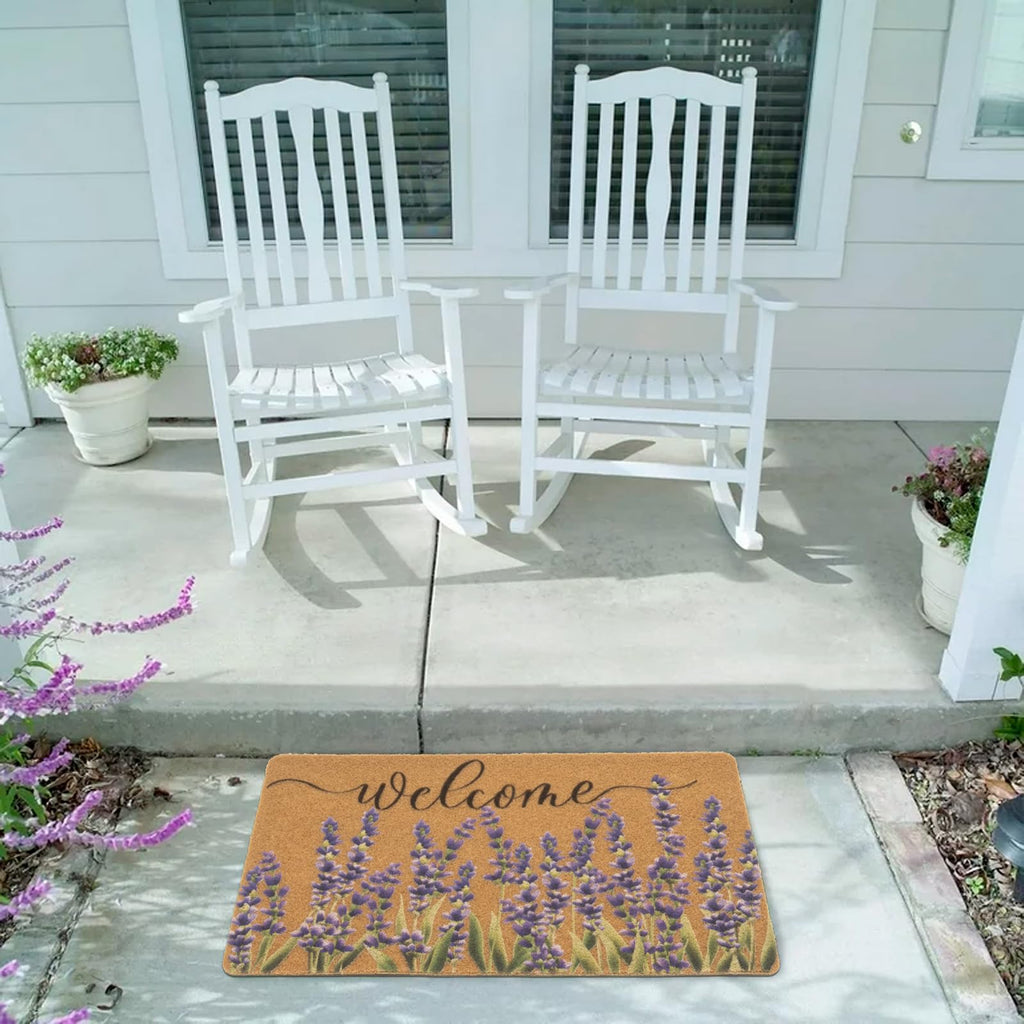 XuoAz Lavender-Welcome-Doormat for Indoor Outdoor Entrance Floral-Spring-Summer-Door-Mats Non Slip Coir Seasonal Doormat 17 x 29 Inches
