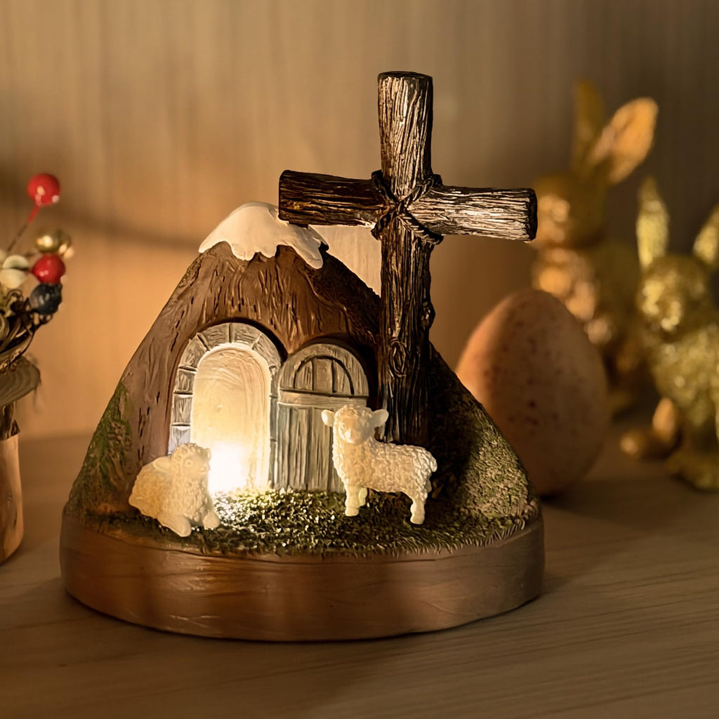 Giunn Tomb Easter Scene and Christian Cross Decoration, He is Risen Tomb Sculpture, Jesus Easter Decor, Jesus Nativity Scene Decoration for Religious Decorations, Home Office Tabletop, Shelf Decor