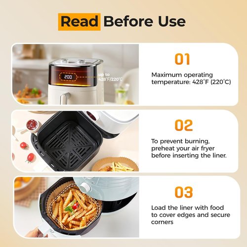 Air Fryer Paper Liners - 200 Disposable Non-Stick Baking Liners | 8" Square for 5-8 Qt Air Fryers
