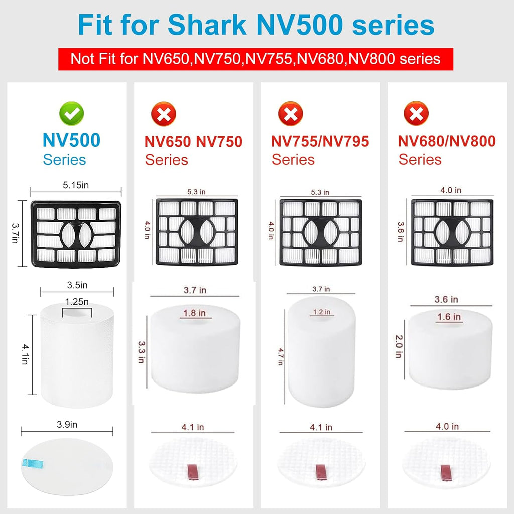 Shark Filter Replacement - 2 + 4 Pack for Rotator Pro Lift-Away NV500 Series | Compatible with XFF500, XHF500