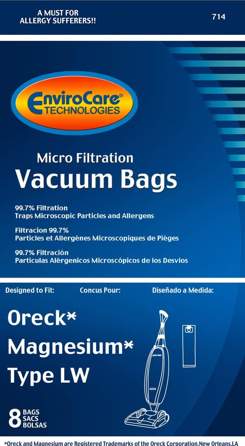 EnviroCare Replacement Vacuum Cleaner Dust Bags made to fit Oreck Magnesium Type LW Uprights 8 Pack
