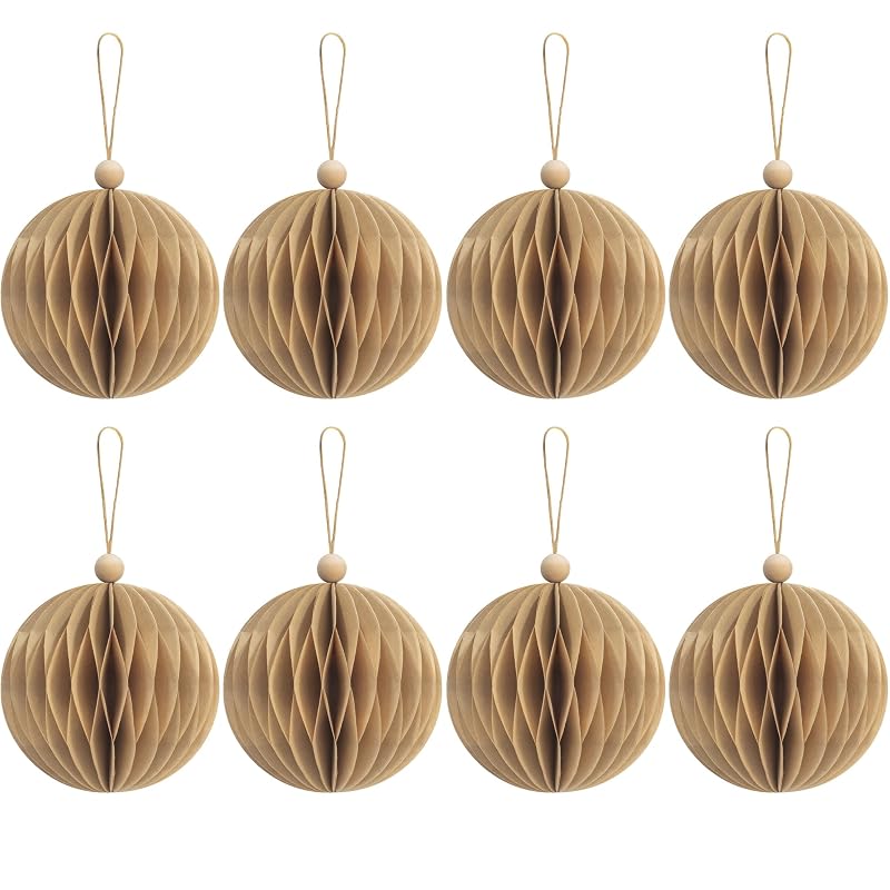 Khaki 8Pcs Paper Christmas Balls with Magnetic Closure - 3.15-Inch Ornaments for Xmas Tree (Variation: Khaki)