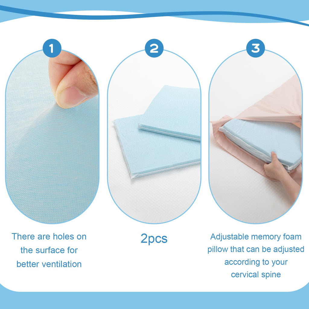 Beeveer 2 Pcs Adjustable Memory Foam Pillow, Thin Height 1.2'' Soft Insert Slim Flat Pillow for Neck Support Neck Pain Relief for Back, Side, Stomach Sleeper (23.6'' x 14.2''x 1.2'', Blue)