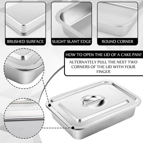 Funnymoom Deep Lasagna Baking Pan Set - 11 x 14.2 Inch Nonstick Stainless Steel with Lids | 5.3 Qt Capacity