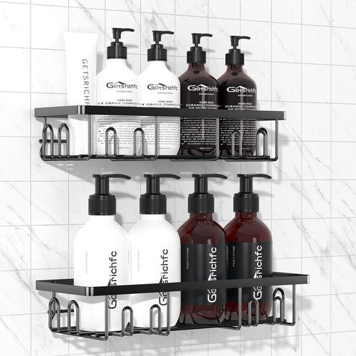Getsrichfc Shower Caddy - Rustproof Adhesive Shelves for Large Capacity Bathroom Storage | Black