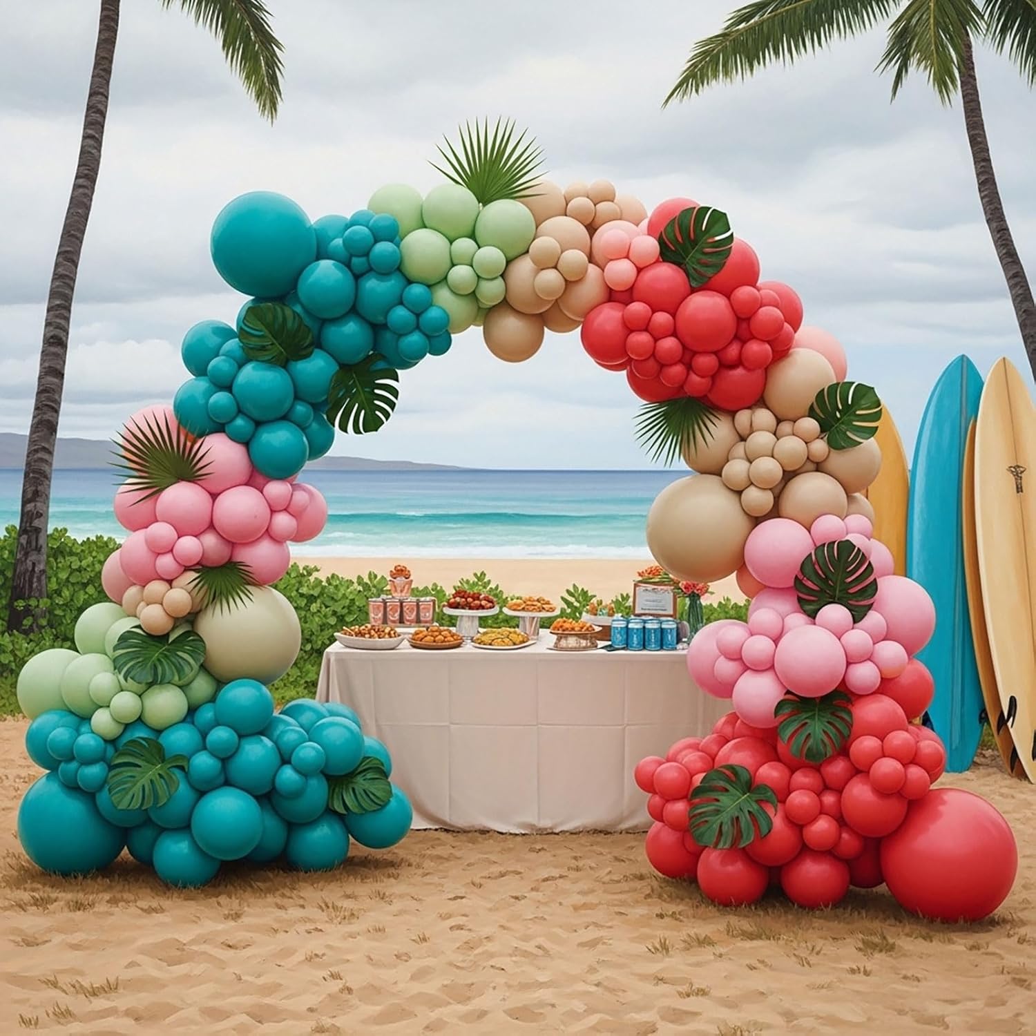 Skiennix Hawaiian Balloon Garland Arch Kit - Coral Blush Pink & Mint Double-Stuffed Balloons | Perfect for Aloha Baby Showers & Luau Parties