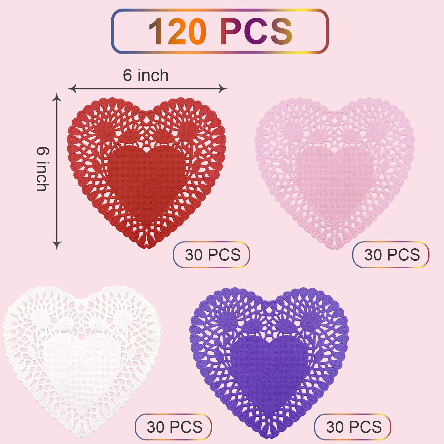 120 Pcs 6 Inch Heart Shaped Paper Doilies Valentines Lace Paper Doilies for Valentines Day Crafts, Table Decor, Wedding Birthday Mothers Day Party Favor Supplies