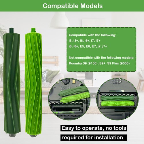 3 Sets of Rubber Roller Brushes Replacement Brush Compatible for iRobot Roomba E & I & J Series e5 e6 e7, i8 i8+ i7 i7+ i6 i6+ i4 i4+ i3 i3+ i1 i1+ i2, j7 j7+J8/J8 Vacuum Cleaner