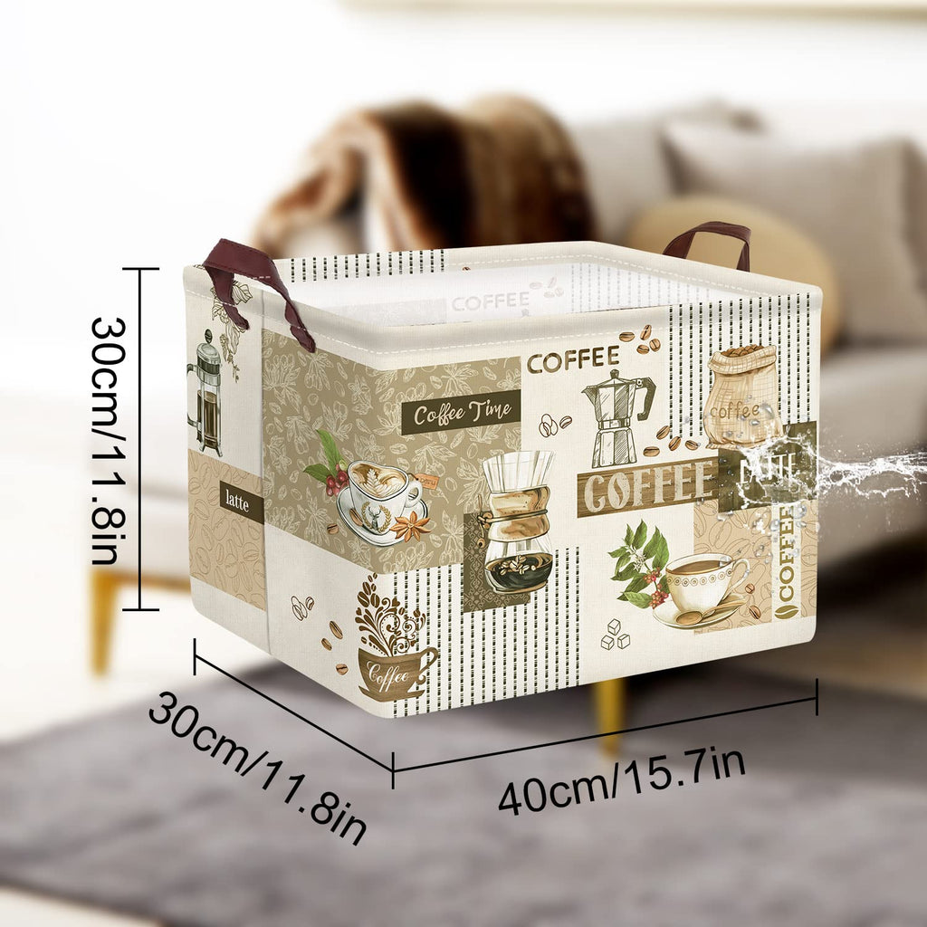 Clastyle Large Breaktime Coffee Theme Storage Basket Coffee Bean Cup Snack Kitchen Storage Bin Rectangle Brown Basket for Clothes Toy Book