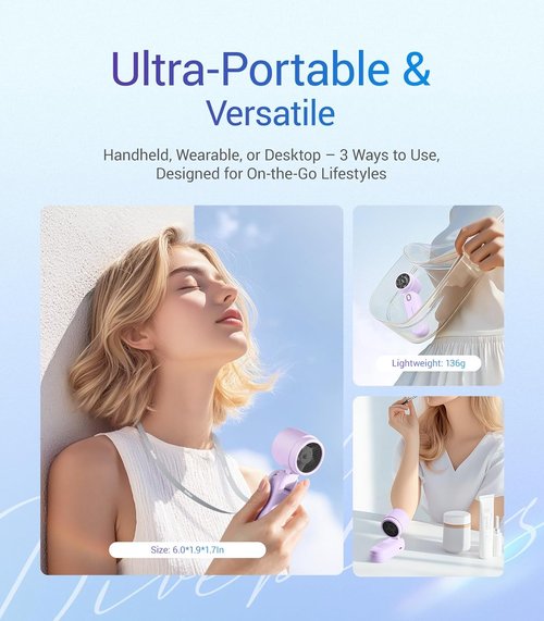 Diveblues Handheld Fan - 3-in-1 Mini Portable Turbo Fan with 12H Max Cooling | 4000mAh Battery & LED Display