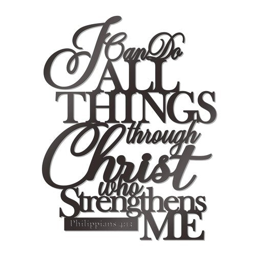 KOYILTD I Can Do All Things Through Christ Sign Metal Wall Decor Black Religious Wall Scripture Large Christian Wall Art Bible Verses Wall Decor for Living Room Kitchen (14.9x11.2 in)