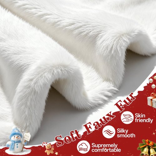 Christmas Tree Skirt, Deluxe 60 Inch Decoration Tree Skirt, White Faux Fur Soft Thick Plush Tree Base Cover, Large Round Area Mat for Home Merry Christmas Holiday Season Party