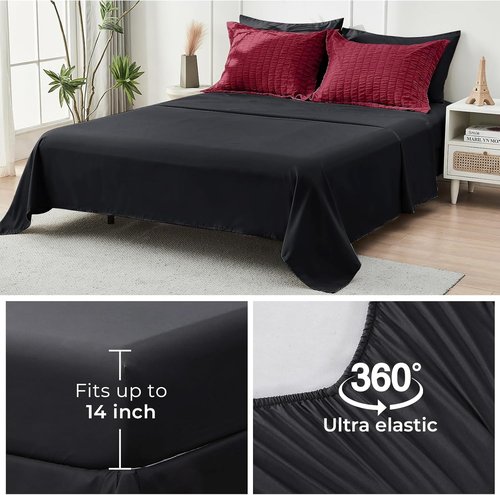 HYMOKEGE California King Comforter Set - Luxury 7-Piece Red & Black Seersucker Bedding | All-Season Comfort
