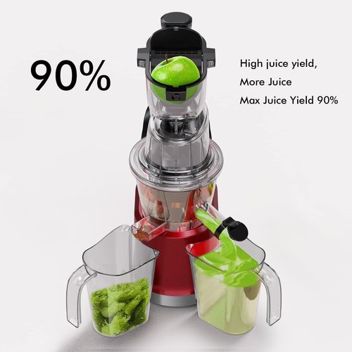 SIFENE Cold Press Juicer Machine, 70mm Wide Mouth Masticating Juicer for Whole Fruits & Vegetables, High Yield Slow Squeeze Extractor, Quiet Motor, Reverse Function, Easy to Clean, BPA Free, Red