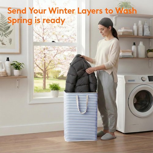 Lifewit Collapsible Laundry Basket - 80L Each, Waterproof Hamper with Reinforced Handles | Grey & Blue