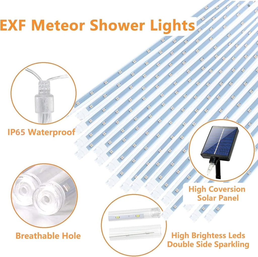Skiennix 4th of July Outdoor Decorations - 250th Anniversary Solar Meteor Shower Lights | 18 Tubes, 432 LEDs, Waterproof