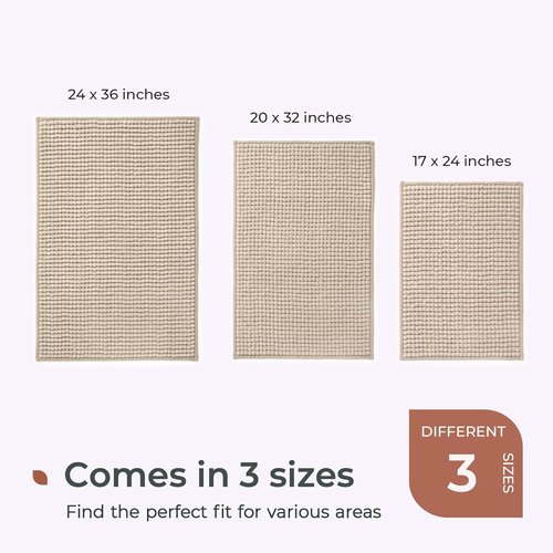 FRESHMINT Thick Chunky Chenille Bath Rug - Non-Slip, Soft & Water Absorbent | 17"x24", Beige