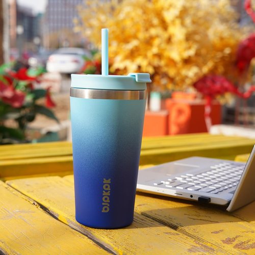 BJPKPK 22oz Insulated Stainless Steel Travel Coffee Mug - Light Blue Leopard Design