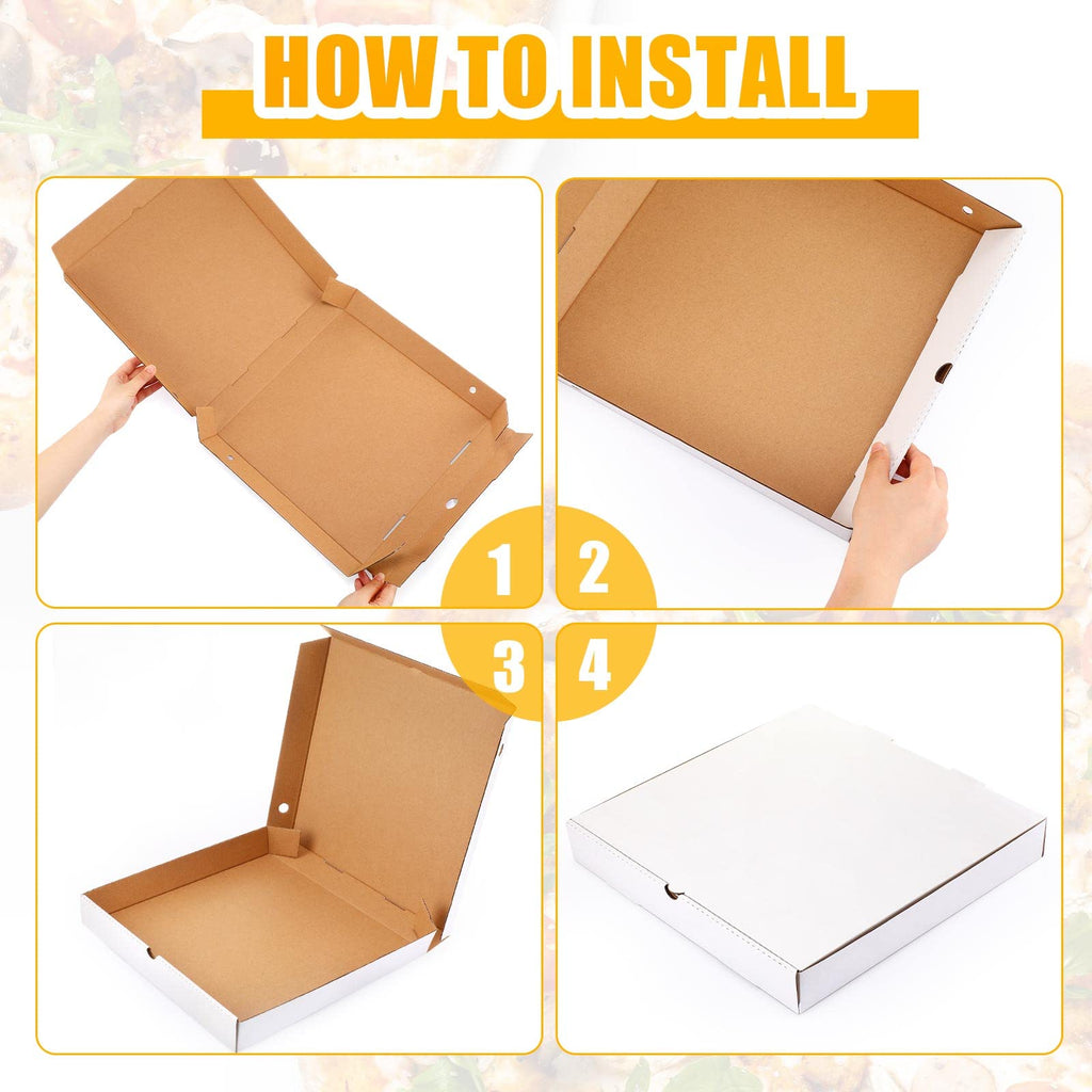 PerKoop 100 Pcs 10"x10" Pizza Boxes Bulk 10inch Empty Cardboard Pizza Box Reusable Square Food Serving Container for Takeout Bakery Restaurant Party Supplies(White and Kraft)