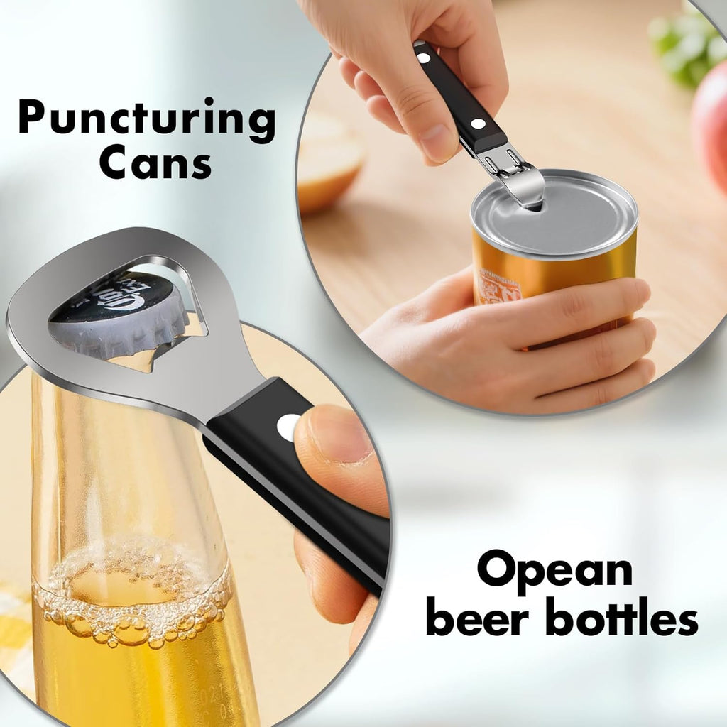 Skiennix Manual Can Opener Set - Heavy Duty Stainless Steel with Smooth Edge & Strong Magnet | 3-Piece Black Kitchen Tool