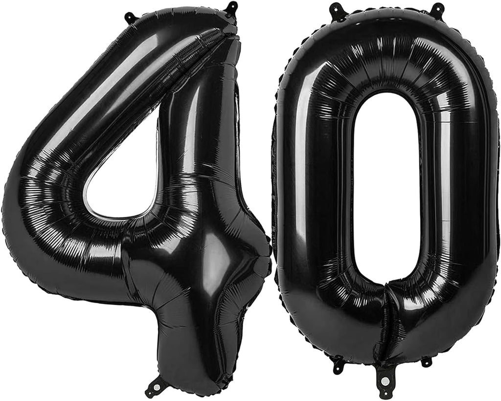 Number 40 Balloons - 40 Inch Black Foil Decorations for 40th Birthday & Engagement Celebrations