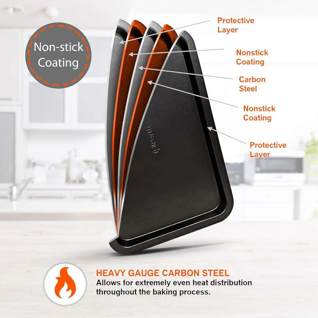 PERLLI Non-Stick Bakeware Set - 6-Piece Carbon Steel for Even Heat Distribution, Oven Safe to 446°F - Gray