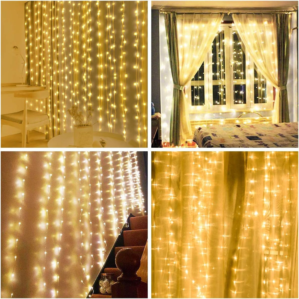 Vicloon Fairy Curtain Lights - 300 LED Warm White String Lights | 9.8x9.8 Ft Waterproof with Remote Control