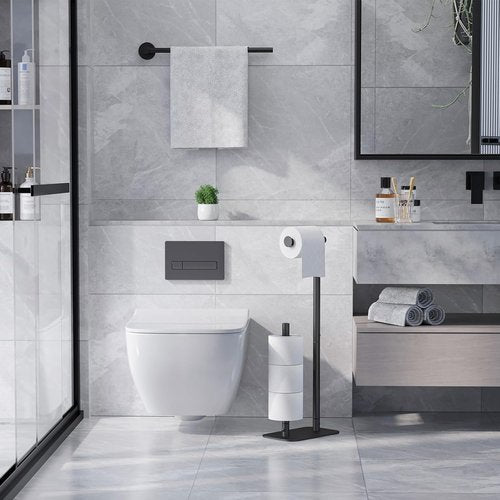 Kitsure Toilet Paper Holder - Rustproof Free Standing Design for 4 Rolls | Non-Slip Stable Base, Black