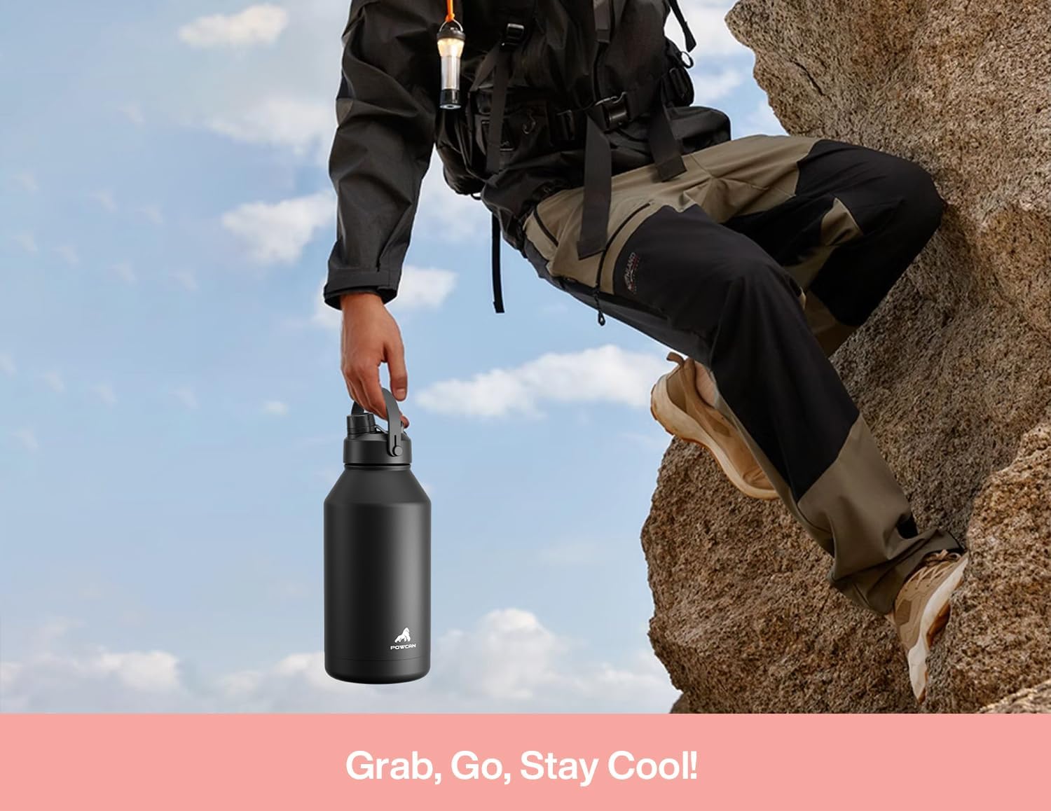 POWCAN 64 oz Insulated Water Bottle - 2-in-1 Straw & Spout Lid | Keeps Drinks Cold 24H, BPA-Free, Cotton Candy