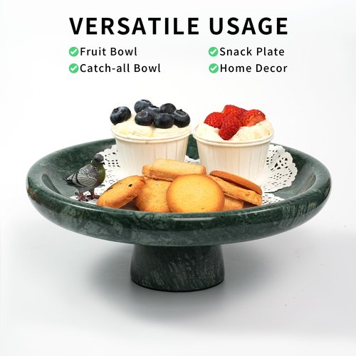 LWALMS Marble Fruit Bowl for Kitchen - 9.9" Green Decorative Stone Pedestal Bowls for Home Decor, Footed Fruits Holder For Dining Table Counter Organization