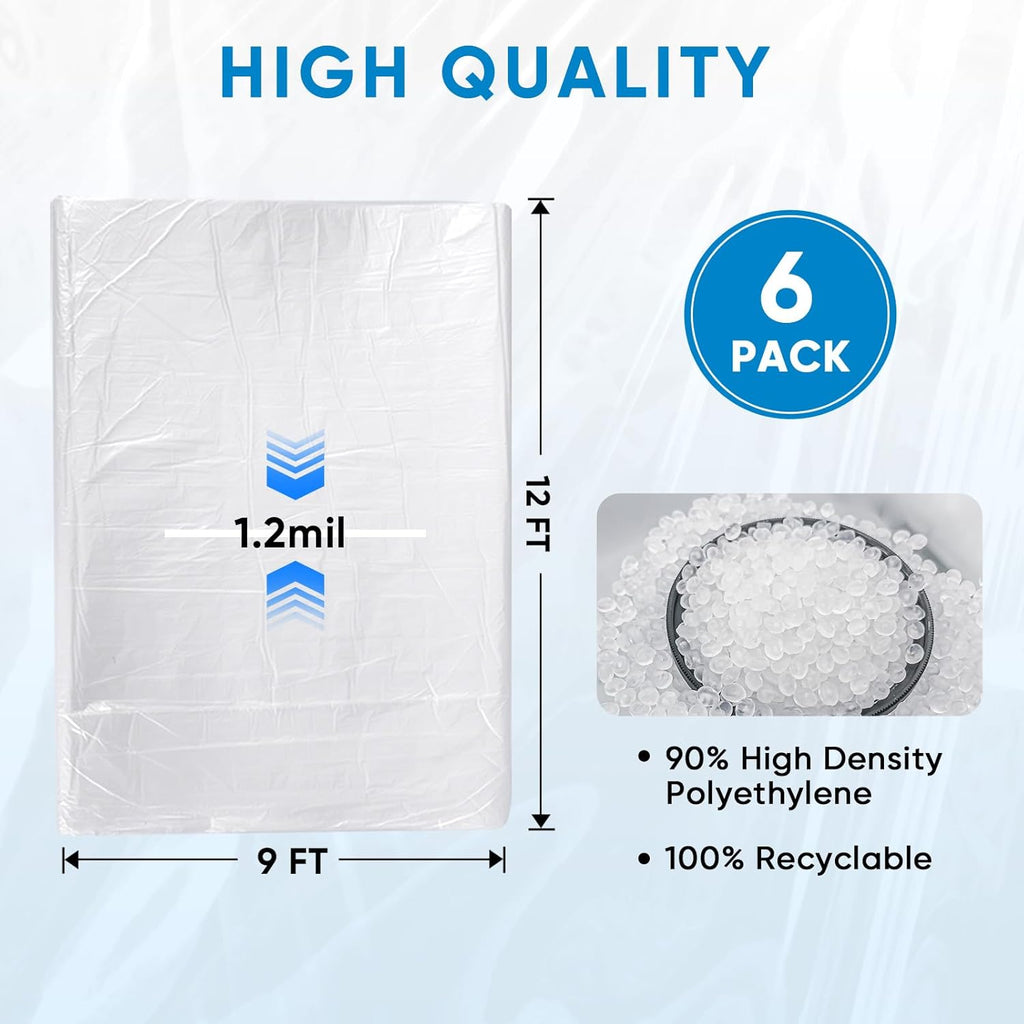 TICONN Extra Large Moving Bags - 6 Pack with Zippers & Handles + 12x9 Ft Plastic Drop Cloth