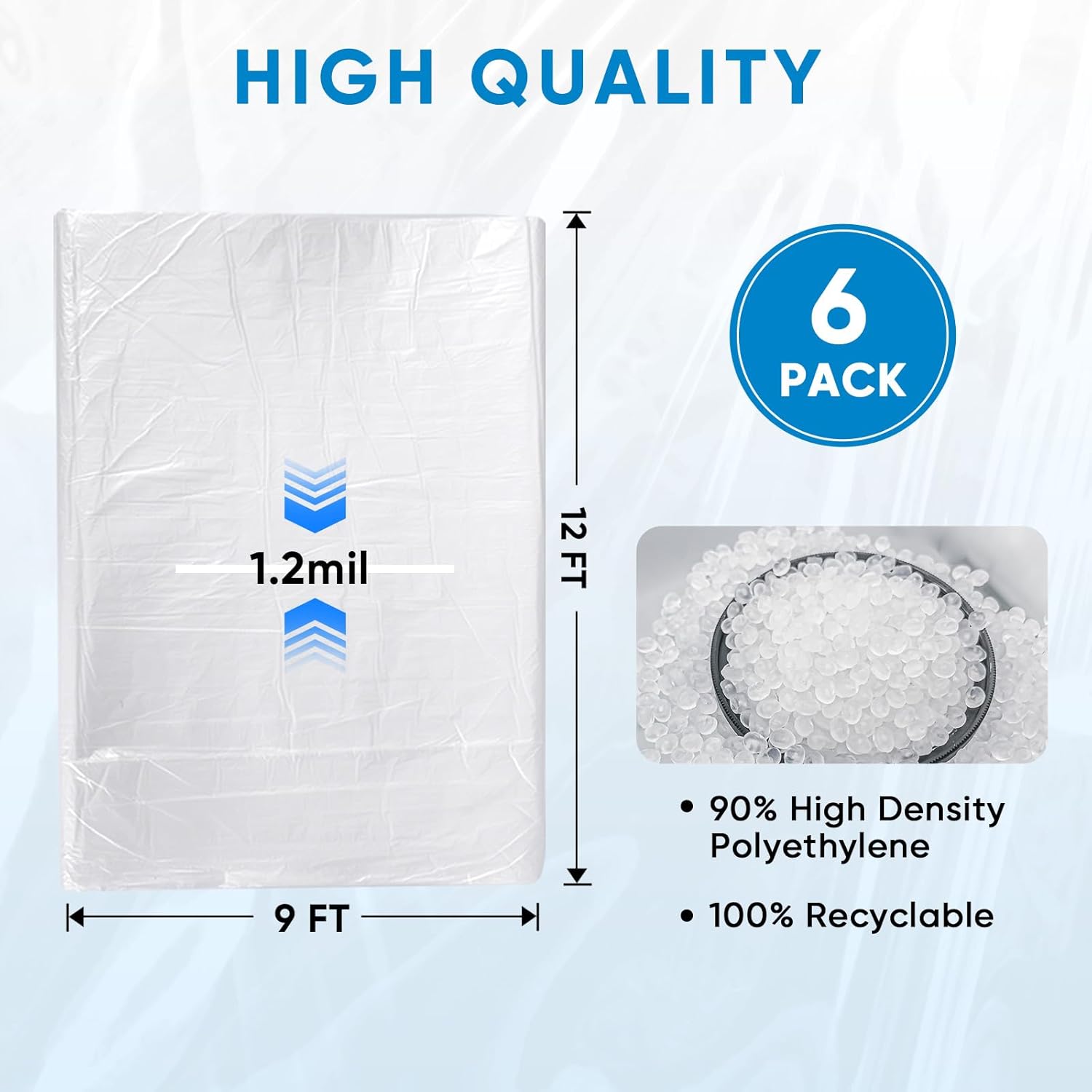 TICONN Extra Large Moving Bags - 6 Pack with Zippers & Handles + 12x9 Ft Plastic Drop Cloth