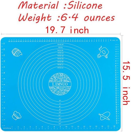 LIMNUO Silicone Baking Mat - Extra Thick Non-Stick Pastry Sheet for Dough | Blue, 16'' x 20''