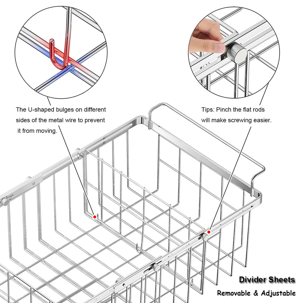 Homics Large Freezer Baskets for Chest Freezer with Dividers, Deep Freezer Organizer Bins Expandable 15.5"~24.5", Hanging Storage Container Baskets for Chest Freezer Sort Frozen Meats