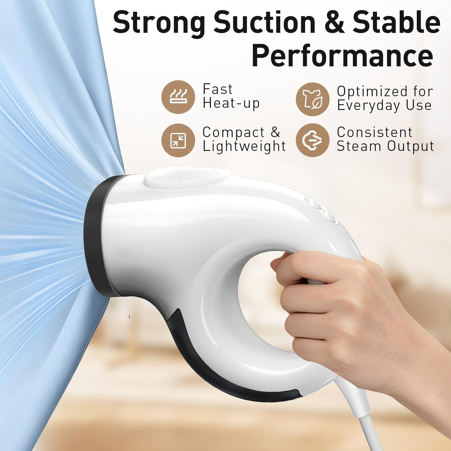 Skiennix Handheld Clothes Steamer - 2800Pa Suction & 25s Heat-Up - Compact Travel Iron with Base & Bag