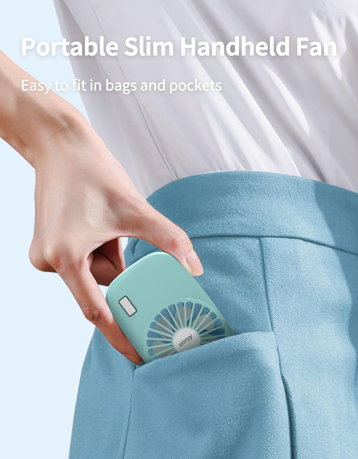 Aluan Handheld Mini Fan - Powerful USB Rechargeable Personal Fan for Home & Travel | Blue