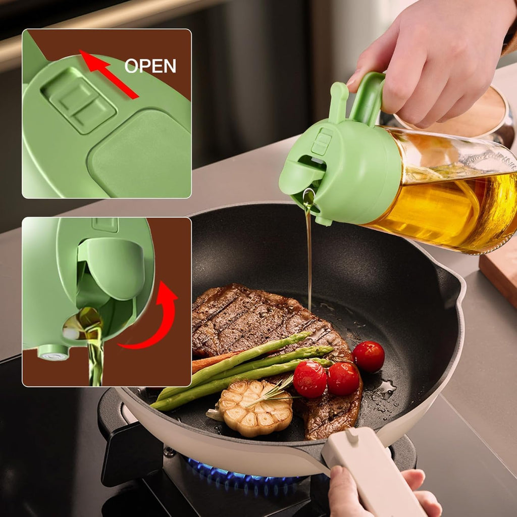 Skiennix Glass Olive Oil Sprayer - 16oz 2-in-1 Oil Dispenser for Cooking & BBQ | Premium Green Kitchen Gadget