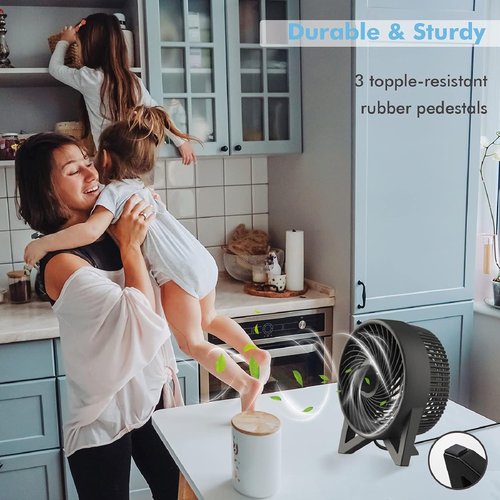 DR.PREPARE 8-Inch Desk Fan - Powerful & Quiet Tabletop Cooling Fan for Home, Office & Camping - Black
