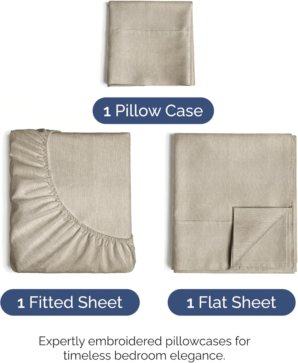 Skiennix Twin Size 3-Piece Sheet Set - Comfy Cooling Bed Sheets - Luxury Hotel Quality - Soft, Wrinkle-Free, Beige