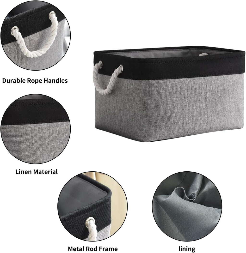TheWarmHome Storage Basket - 16x12x8 Inch Fabric Organizer Bins for Laundry, Toys & More | Grey & Black