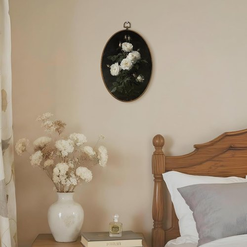 LKETW Vintage White Floral Oval Wall Art - Dark Cottagecore Canvas Decor for Home | 8.6x11.4 Inch