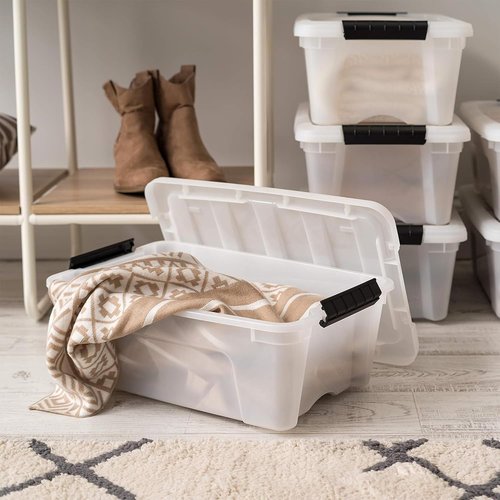 IRIS USA 13 QT Plastic Storage Box - BPA-Free, Durable Nestable Containers with Lids - 6 Pack, Pearl Color