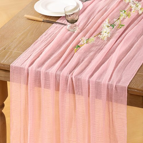 DeZerlor Blush Pink Cheesecloth Table Runner - 120-Inch Boho Gauze for Weddings & Events | 4-Pack