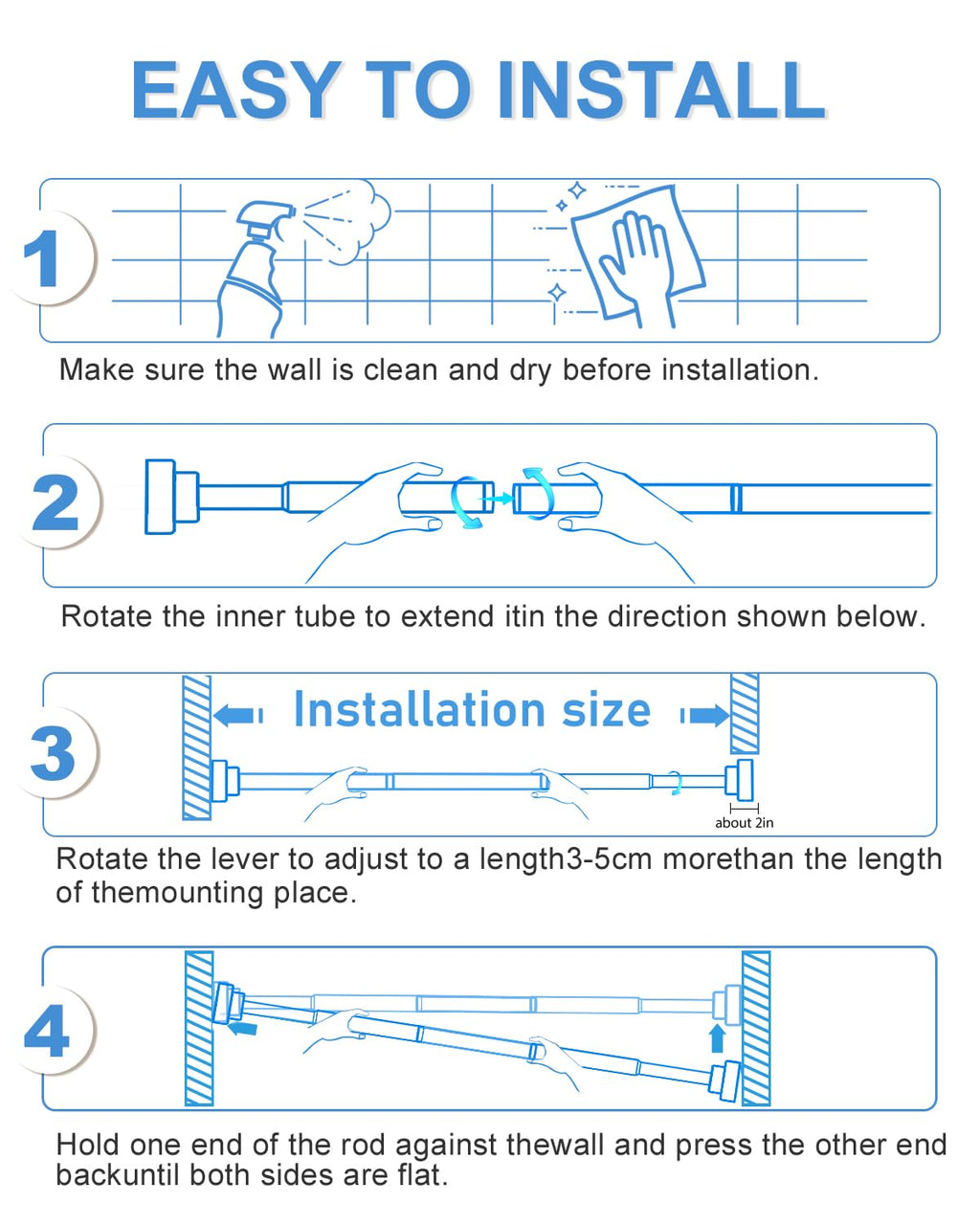 Spring Tension Curtain Rod 30 to 63Inch, White Tension Rod Adjustable Curtain Rods No Drilling Expandable Pressure Curtain Rod Tension Rods for Windows,Doorway,Bathroom,Closet