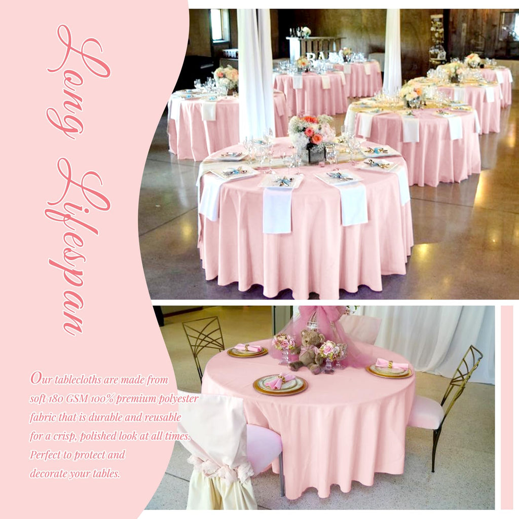 Showgeous 10 Pack Pink Round Tablecloth - 120 Inch Polyester Table Cloth - Washable Decorative Fabric Table Covers for Wedding, Dining, Party, Banquet, Buffet