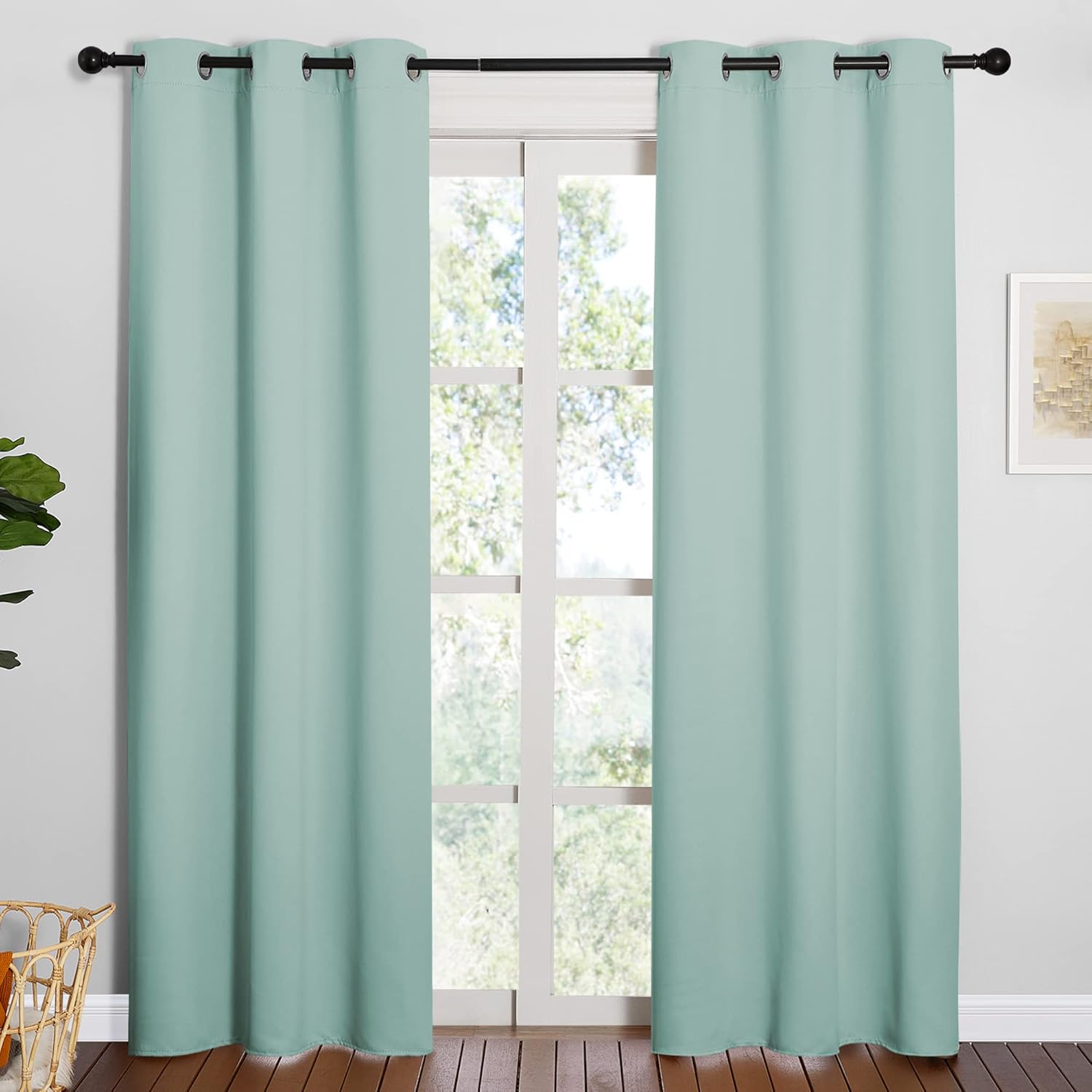 NICETOWN Thermal Insulated Blackout Curtains - Solid Grommet Design for Living Room | Aqua, 42 x 84-Inch Pair