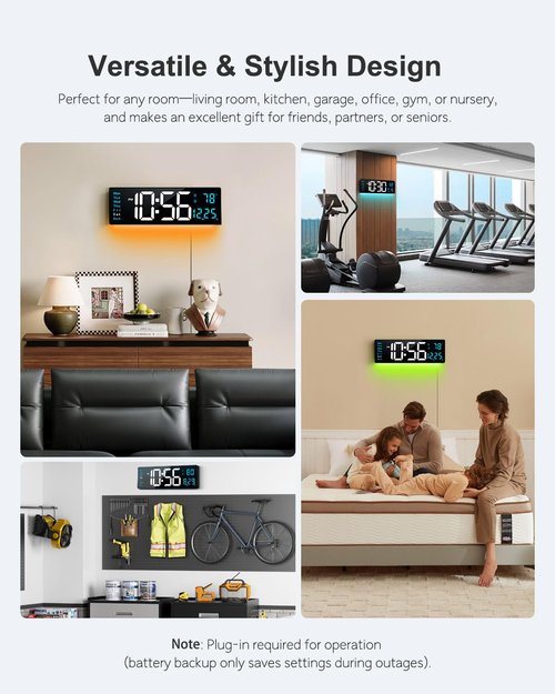 Digital Wall Clock, 16" Large Display Digital Clock with Night Light, Wall Clock with DST, Alarm, LED, Date, Week, Temp for Living Room, Bedroom, Classroom Decor, Birthday Gift for Senior Mom Dad