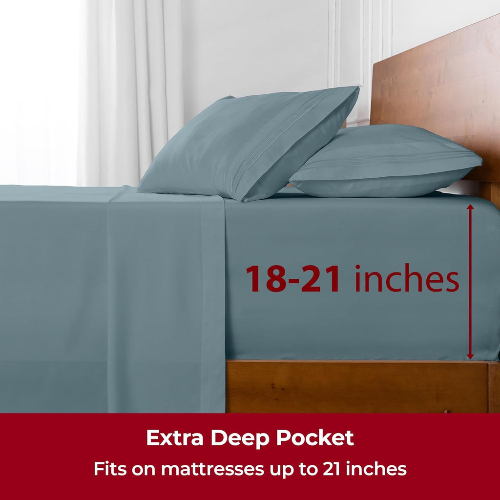 Mellanni Extra Deep Twin Sheets - Hotel Luxury Ultra Soft Cooling Bedding - Wrinkle & Stain Resistant (Twin, Spa Blue)